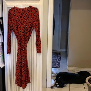 Red Animal Print Wrap Dress